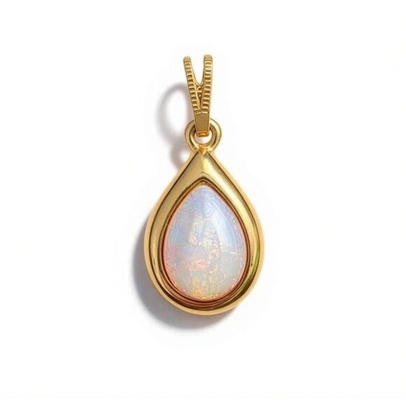 Vintage Sarah Gold Opalescent Teardrop Pendant Elegant Jewelry Accessory - Picture 1 of 6
